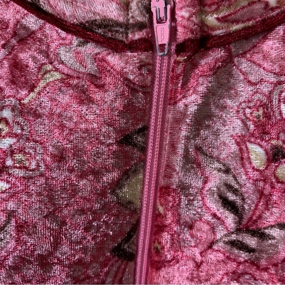 VINTAGE carroll reed pink velour paisley floral zippered lounge dress robe L/XL - Picture 7 of 13